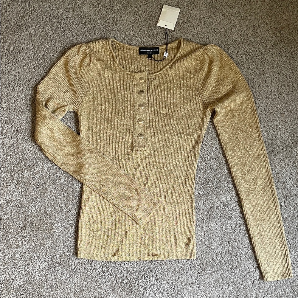 NEW Generation Love Metallic Gold Long Sleeve Top